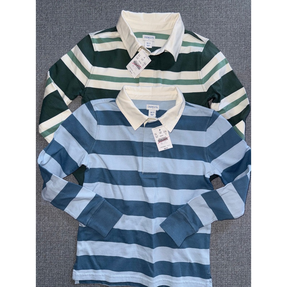 NWT Lot of 2 Crewcuts J Crew Boys Rugby Shirts Striped Long Sleeve Blue  S 6-7